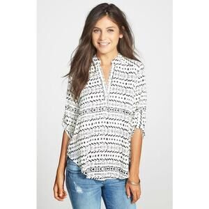 Lush White & Black Printed Popover Blouse Women's Size Small